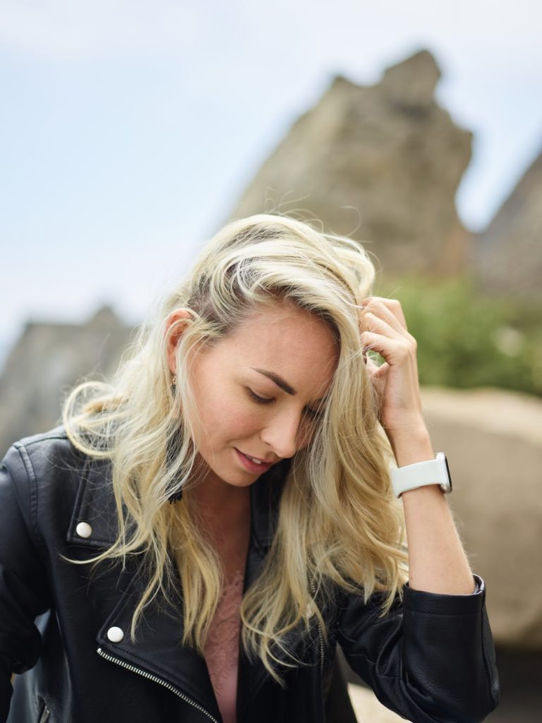 a woman with long blond hair