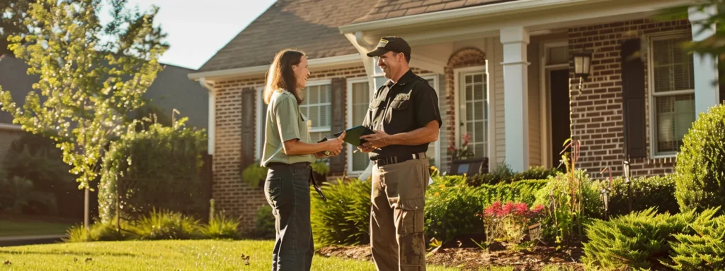 a technician in uniform discussing energy efficiency options with a homeowner in spartanburg, sc.
