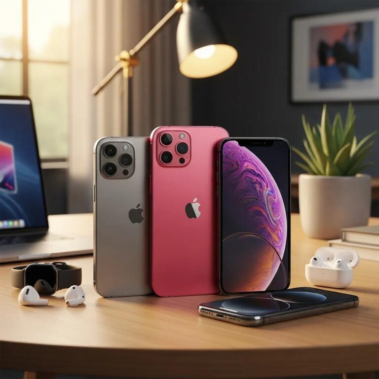 Latest iPhone models 2023 displayed in a modern setting, highlighting their sleek designs